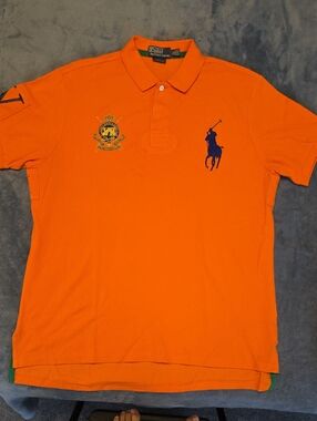 Polo by Ralph Lauren Bright Orange Polo with Navy Player Embroidery